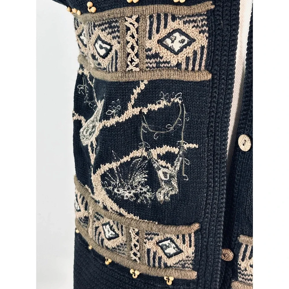 Sharon Young Sportswear Safari Animal Knit Vest‎ Black Peacock Zebra Giraffe Vtg